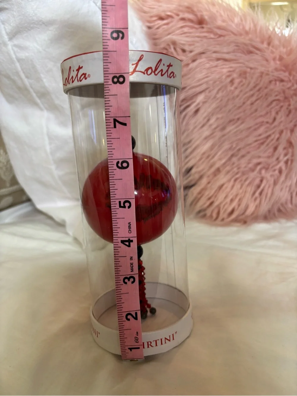 Lolita Flirtini Holiday Bauble Red Glass Ornament Beaded Tassel w/ Box